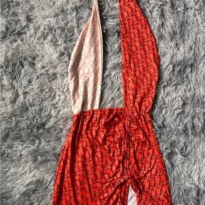 Red orange and cream slit dress